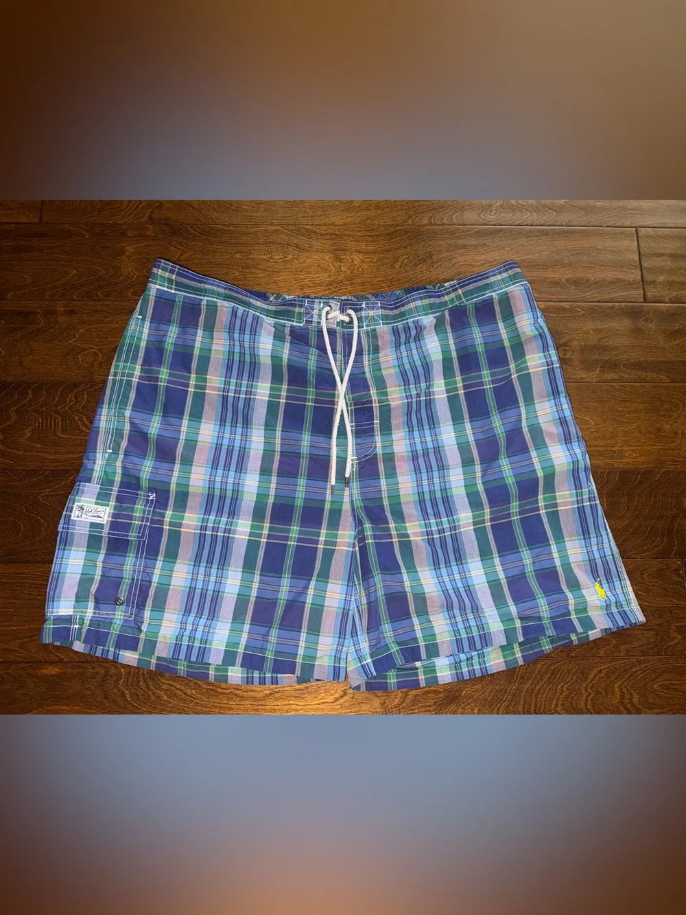 Polo Ralph Lauren Swim Shorts Mens 3XB Big Blue Plaid Trunks Pockets
